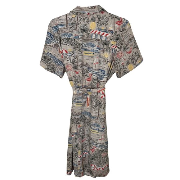 Denim & Co Size 2X Sailboats Beach Print Short Sleeve Button-Down Midi Dress W B - Picture 4 of 8